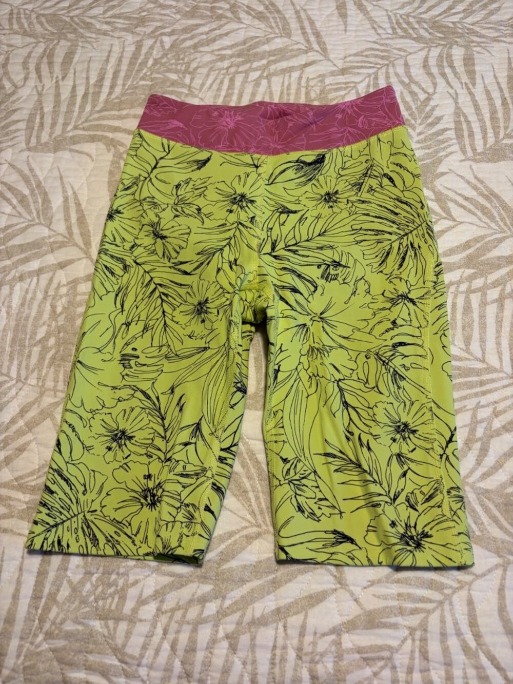 Free People Movement Floral Print Bike Shorts Pink & Lime Green XS